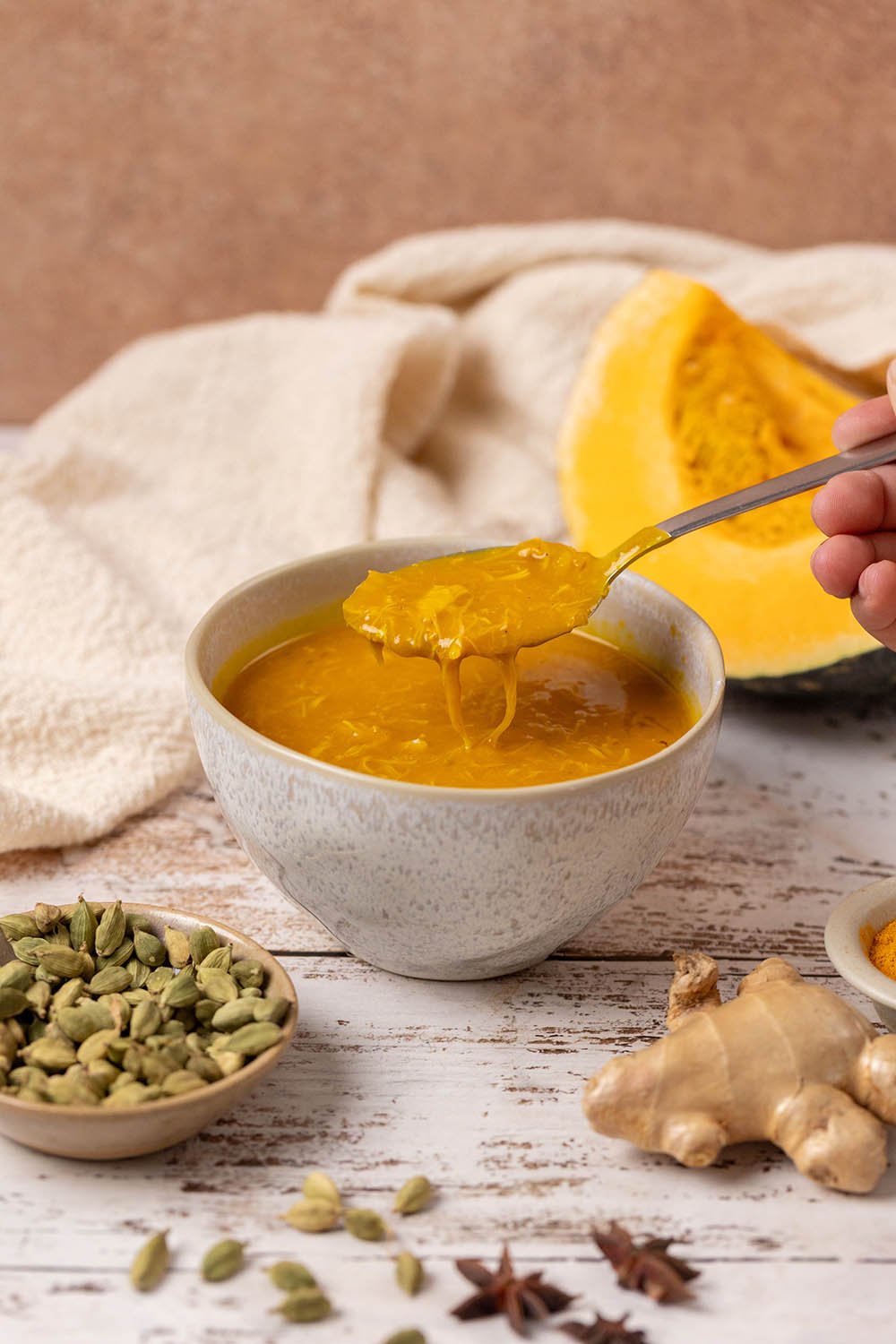 Creme de Abóbora com Frango e Especiarias